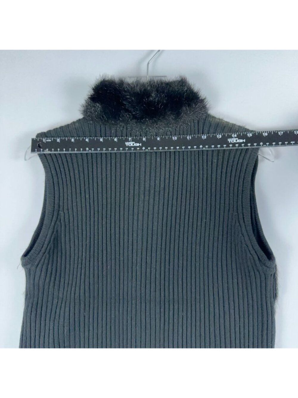 Kikit Maurice Sasson Faux Fur Vest Size Large Black Full Zip Ribbed Knit Back - Picture 11 of 12